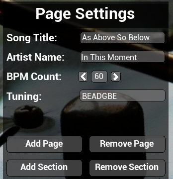 The page settings panel