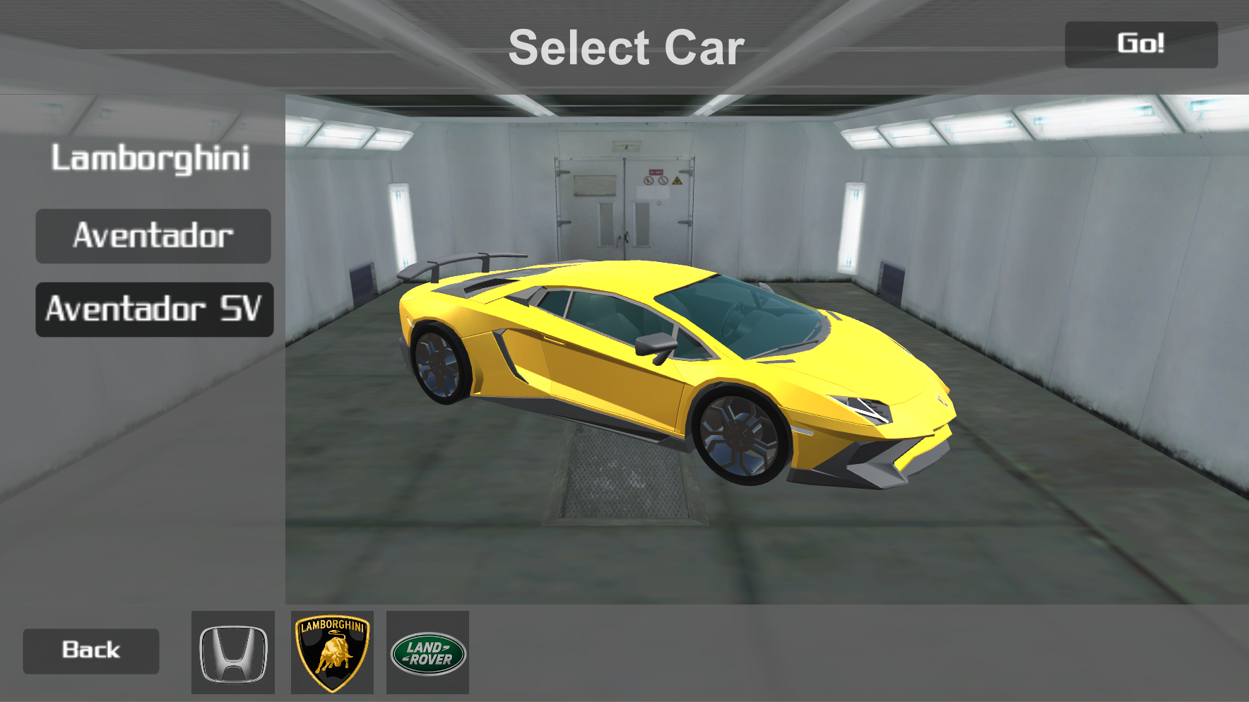 The car selection menu